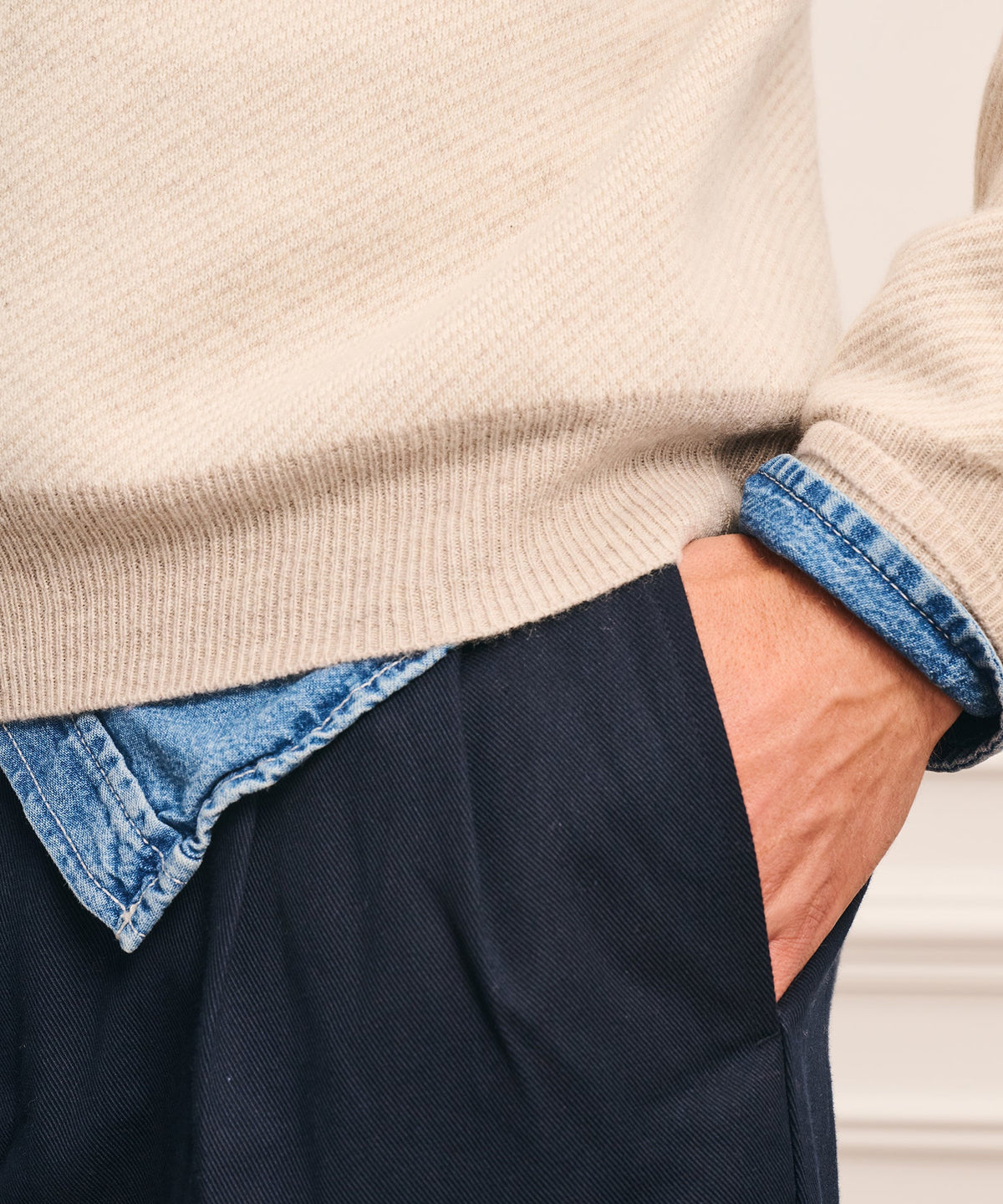 Luxe Cashmino Twill Jacquard Quarter Zip Sweater