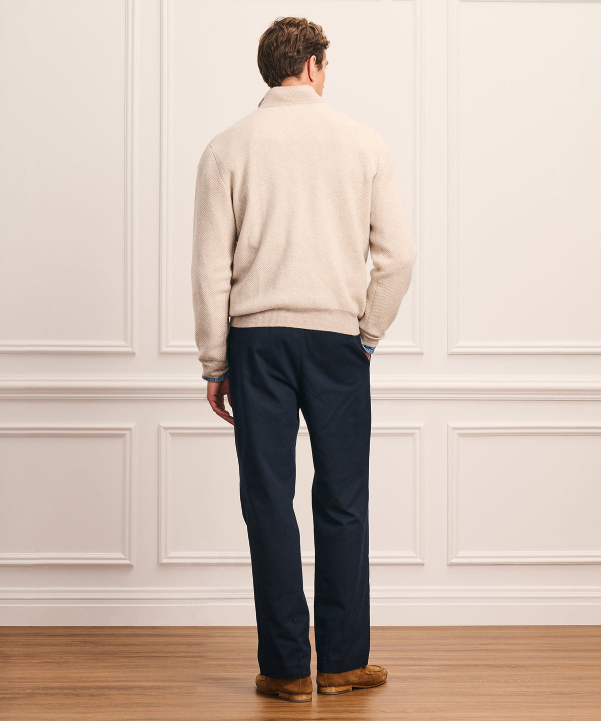 Luxe Cashmino Twill Jacquard Quarter Zip Sweater