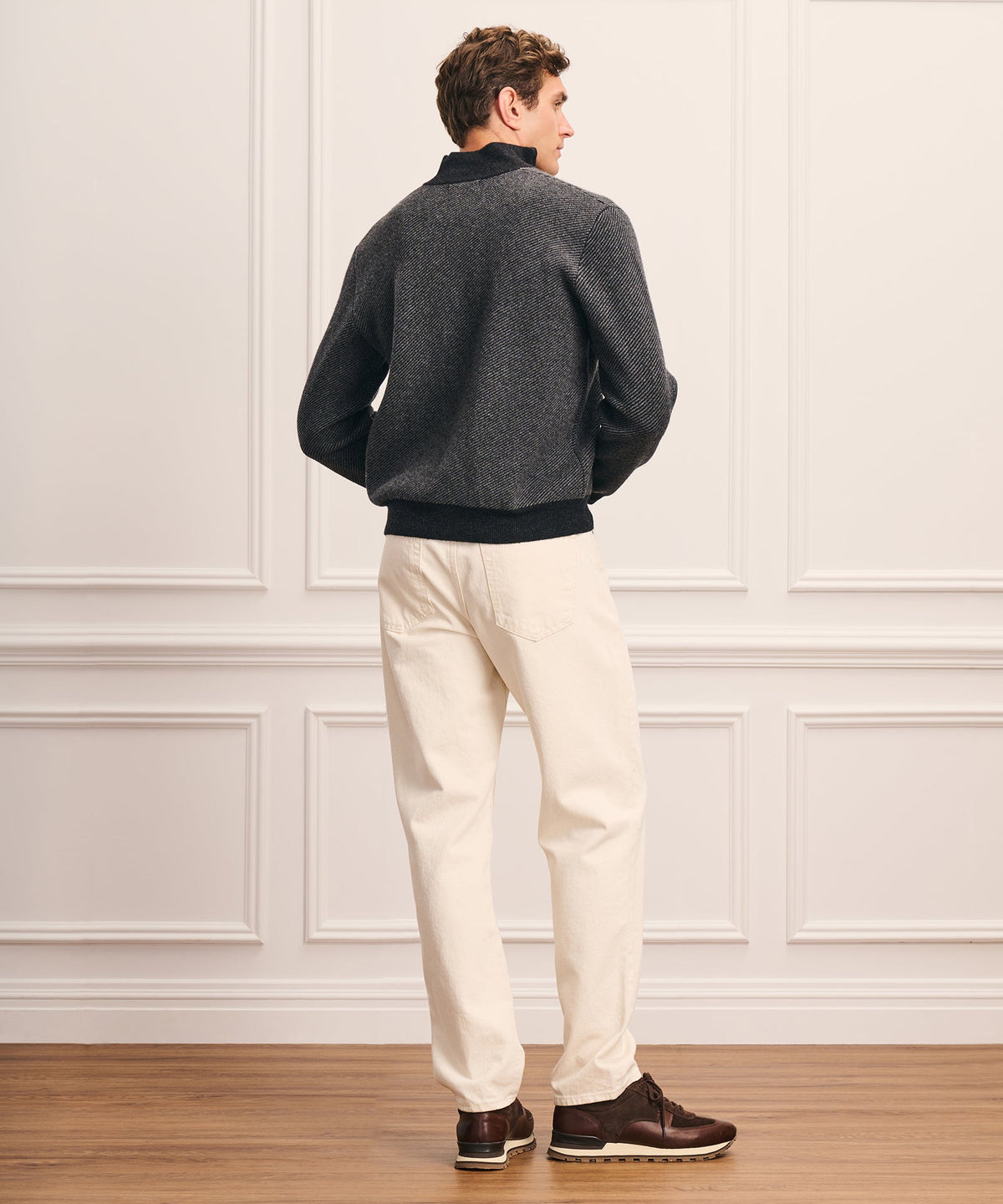 Luxe Cashmino Twill Jacquard Quarter Zip Sweater