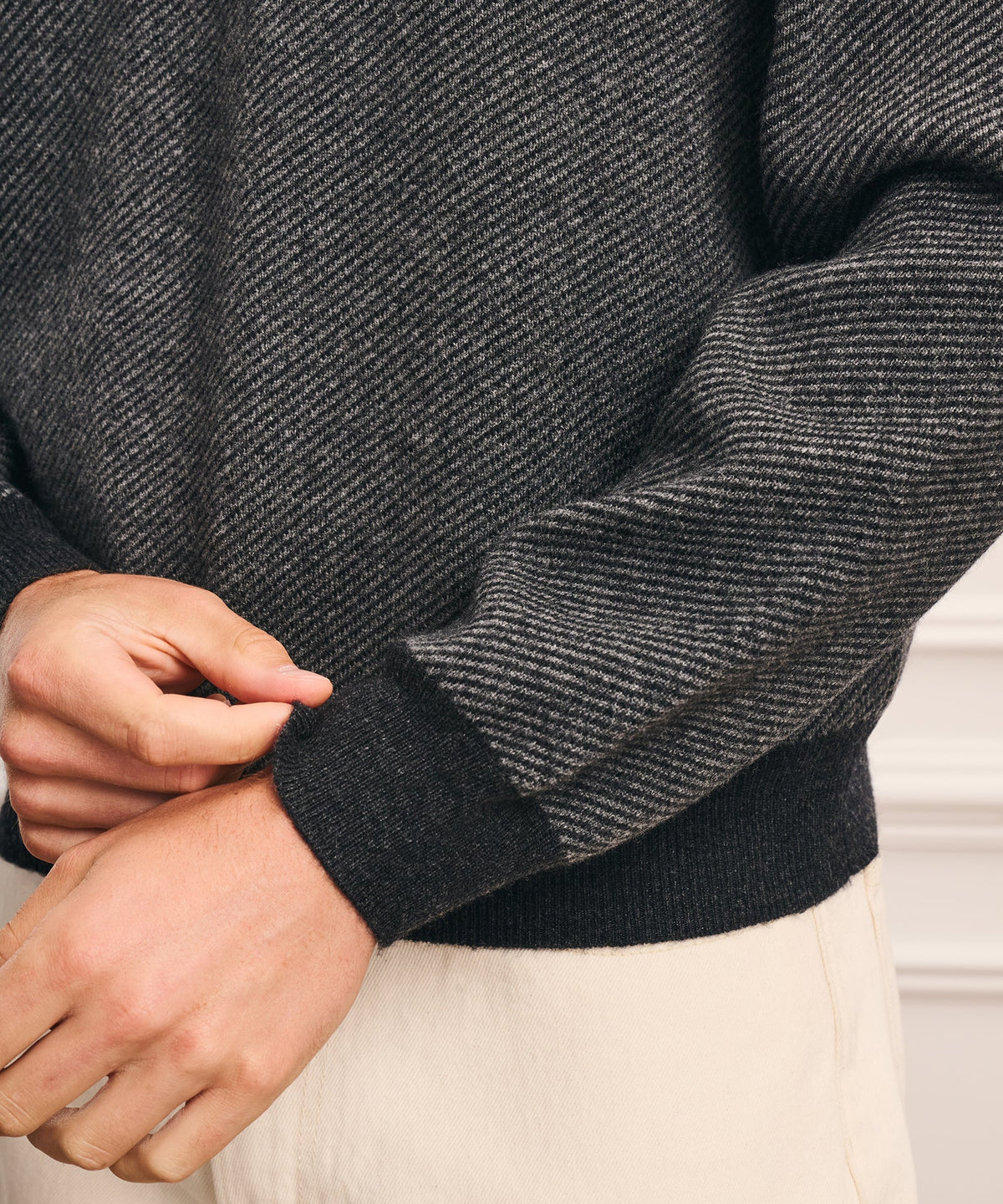 Luxe Cashmino Twill Jacquard Quarter Zip Sweater