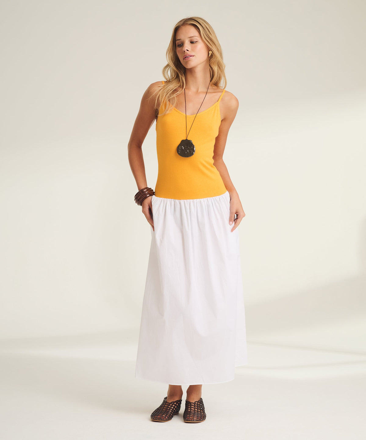 Luxe Cotton Silk Mixed Media Long Dress