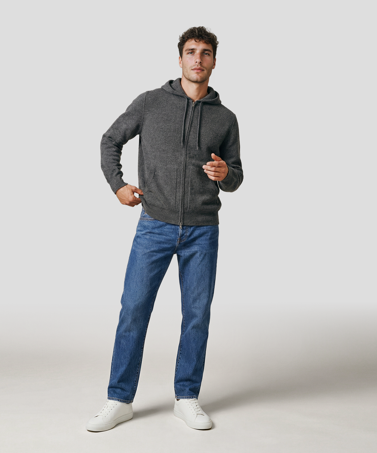 Cashmere Full Zip Hoodie with Contrast Trim