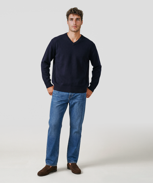 Cashmere V-Neck Sweater with Contrast Trim