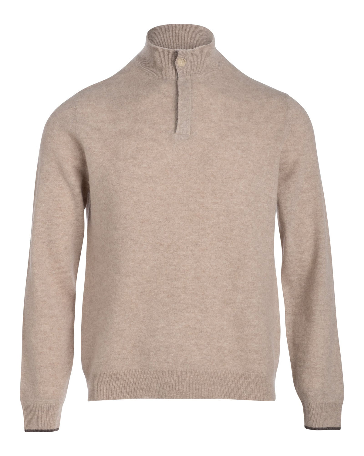 Cashmere Quarter Button Down Sweater with Contrast Trim