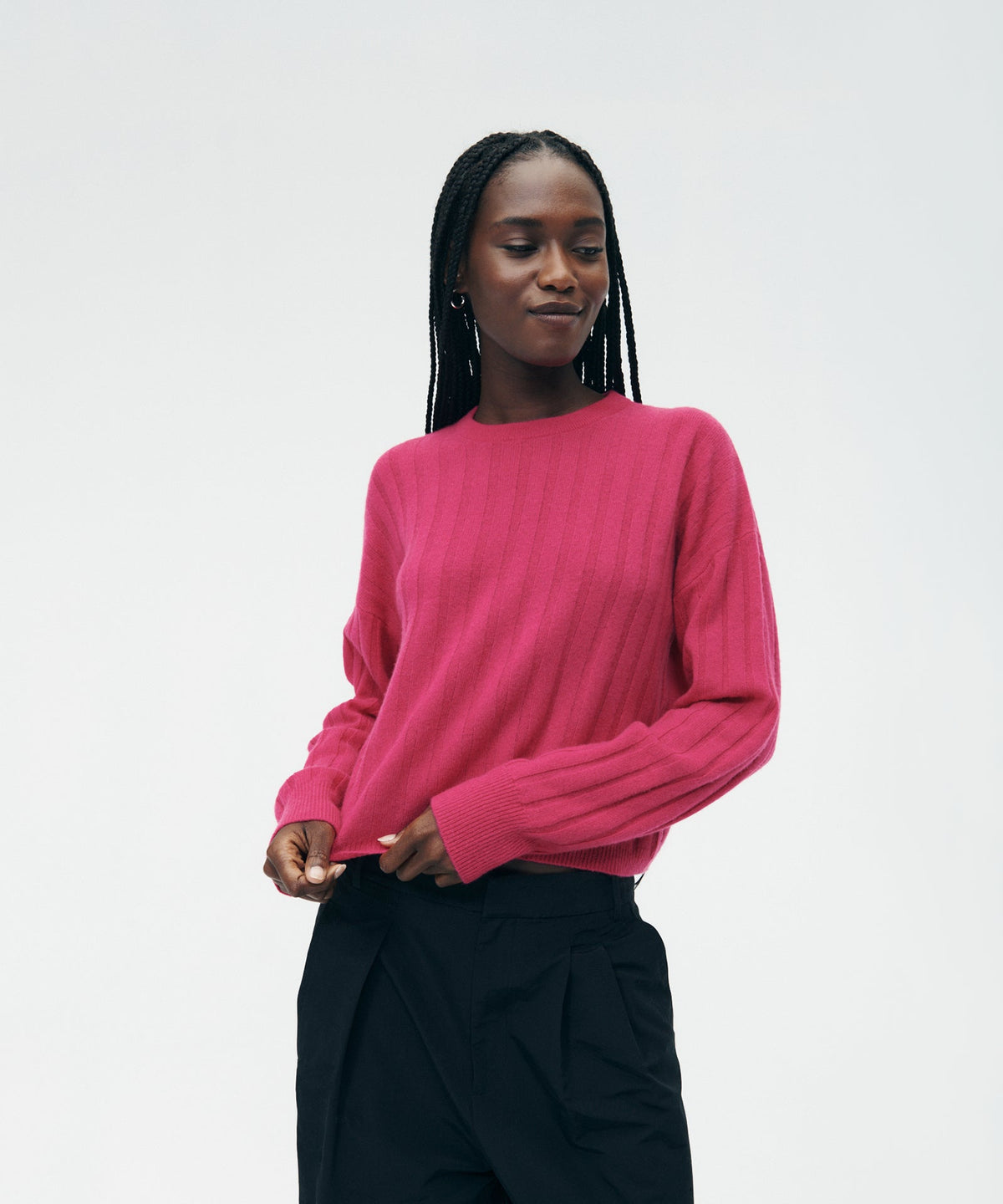 Lightweight Cashmere Ribbed Cropped Sweater
