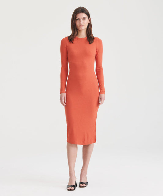 Ribbed Modal Cashmere Crewneck Midi Dress
