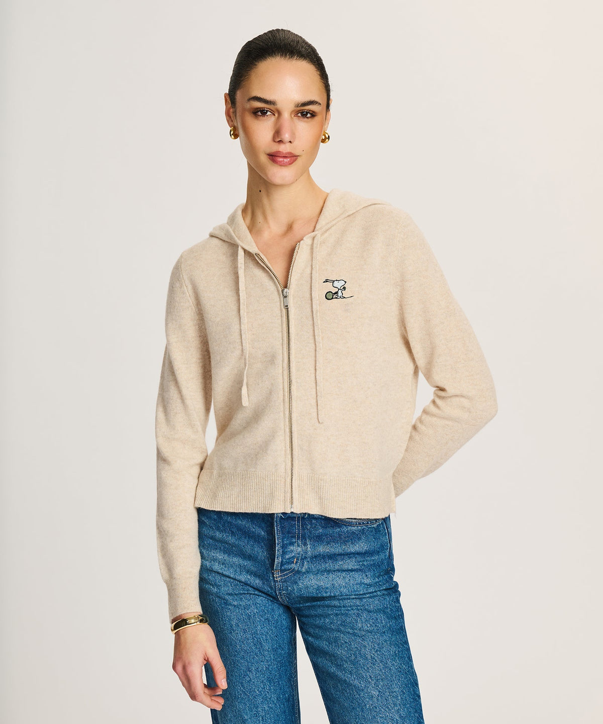 Women's Snoopy Tennis Signature Cashmere Cropped Zip Up Hoodie