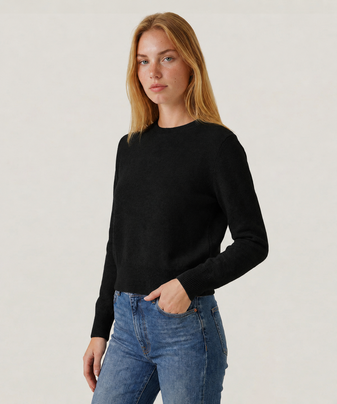 Cashmere Long Sleeve Cropped Pullover