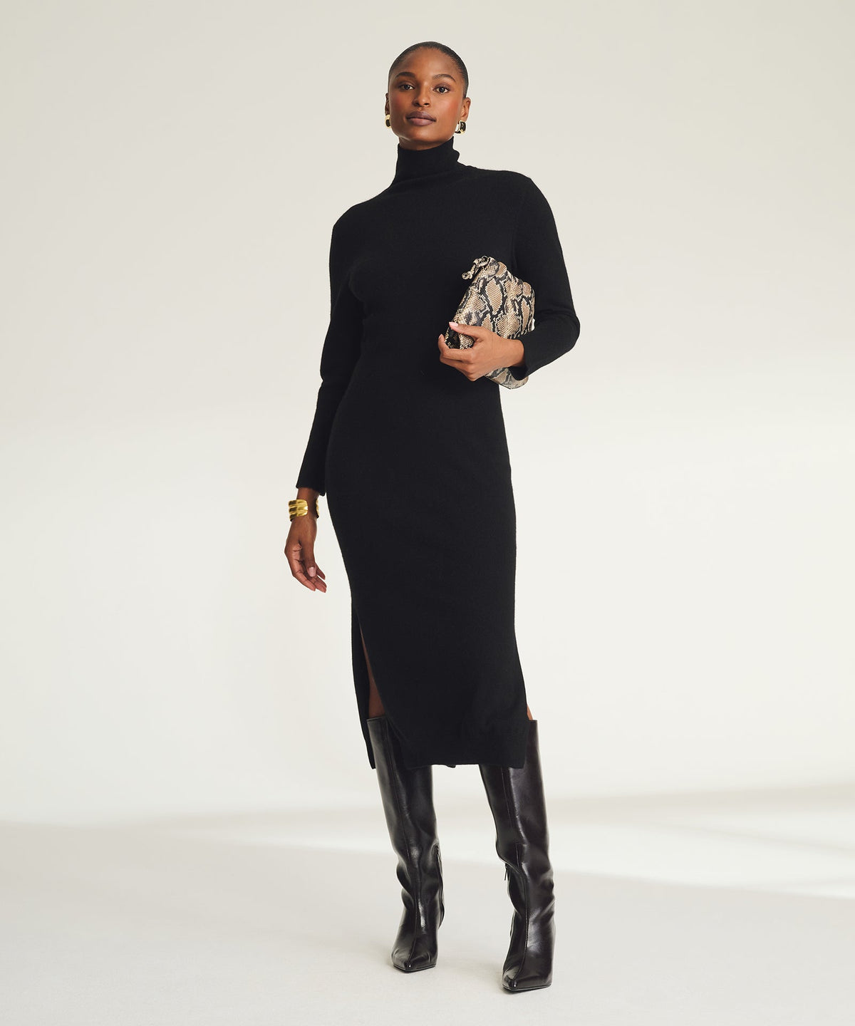 Signature Cashmere Turtleneck Dress with Slits