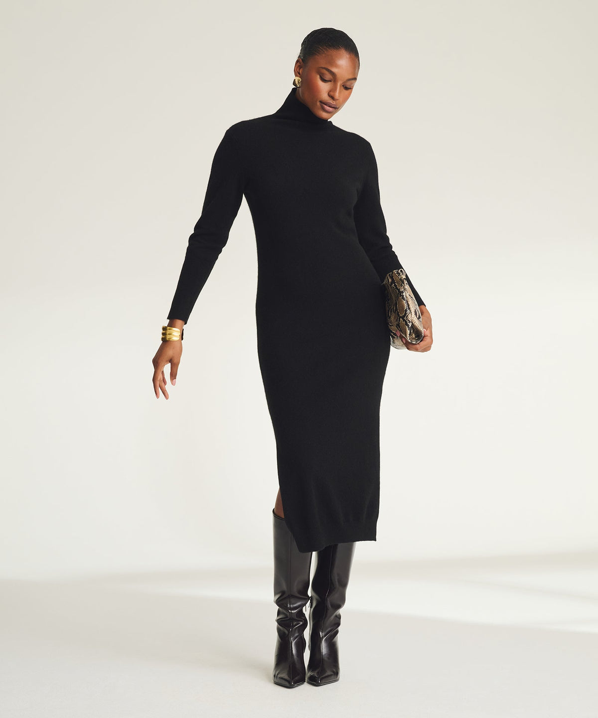 Signature Cashmere Turtleneck Dress with Slits