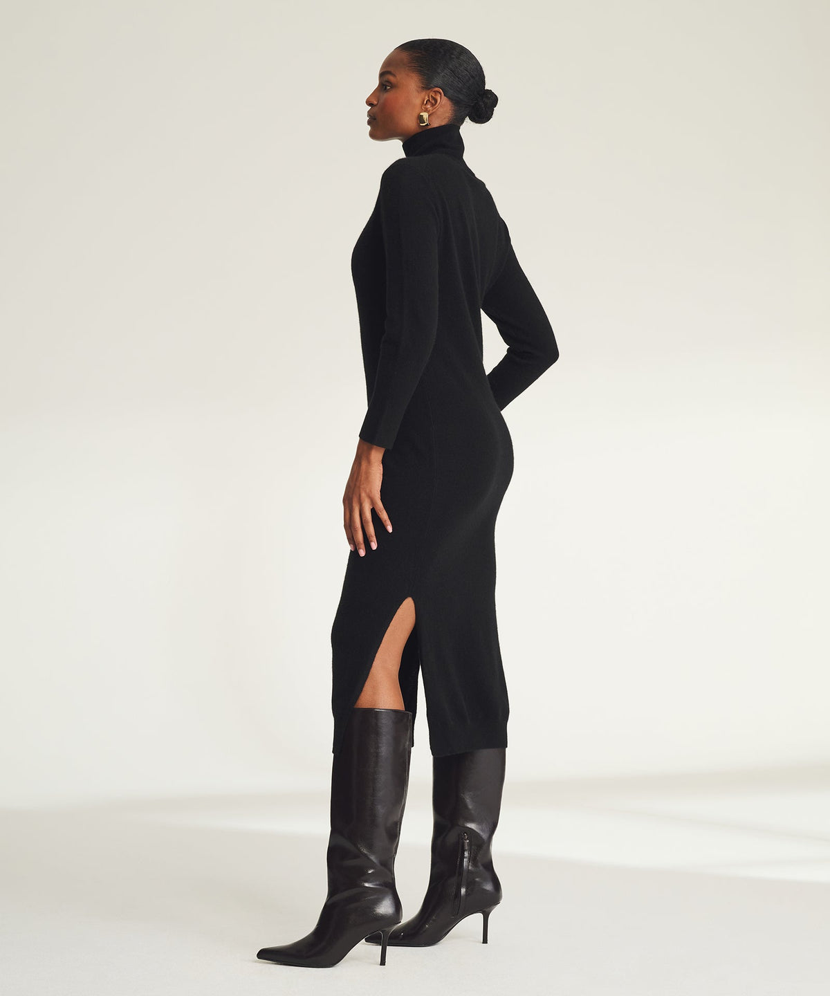 Signature Cashmere Turtleneck Dress with Slits