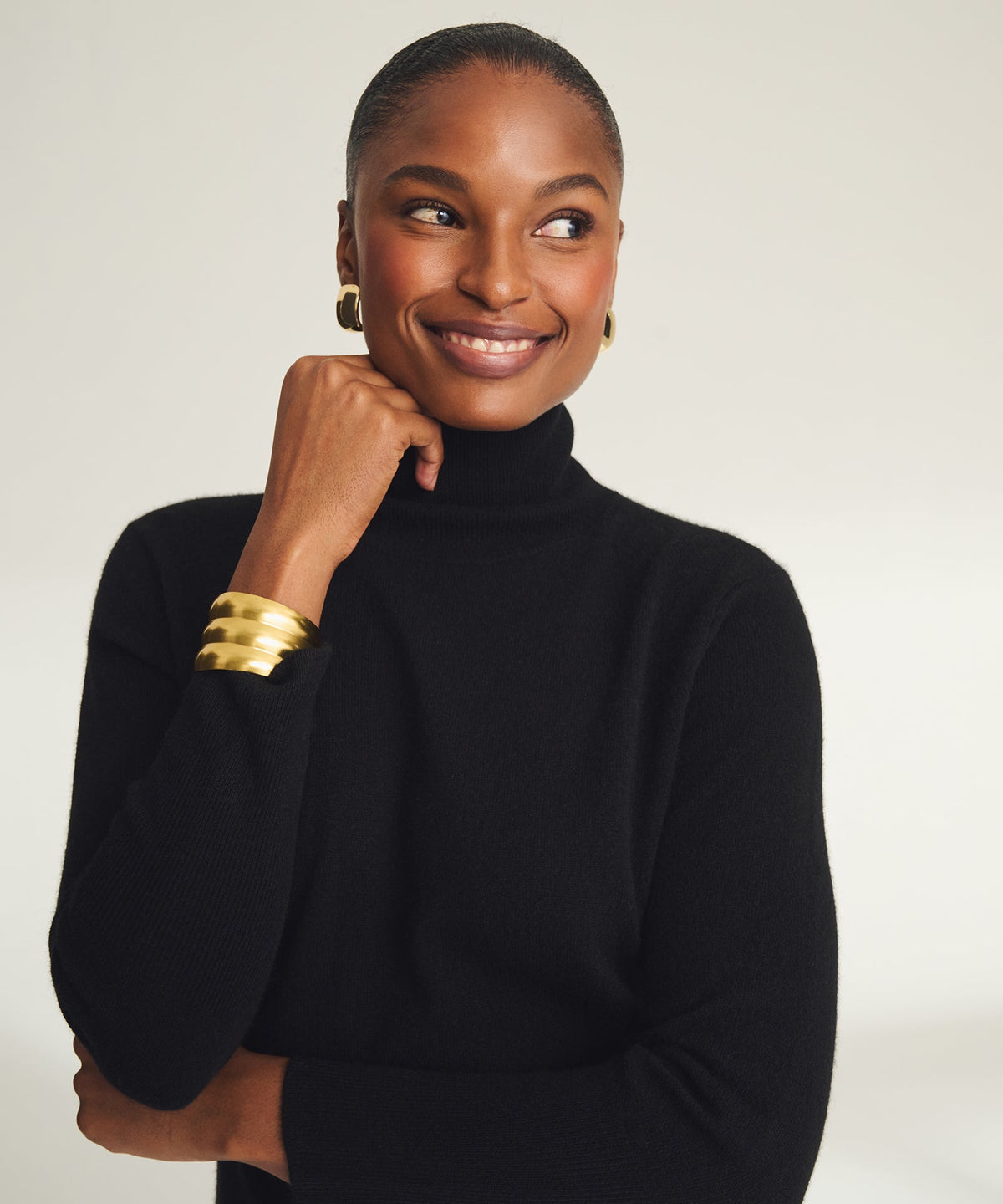 Signature Cashmere Turtleneck Dress with Slits