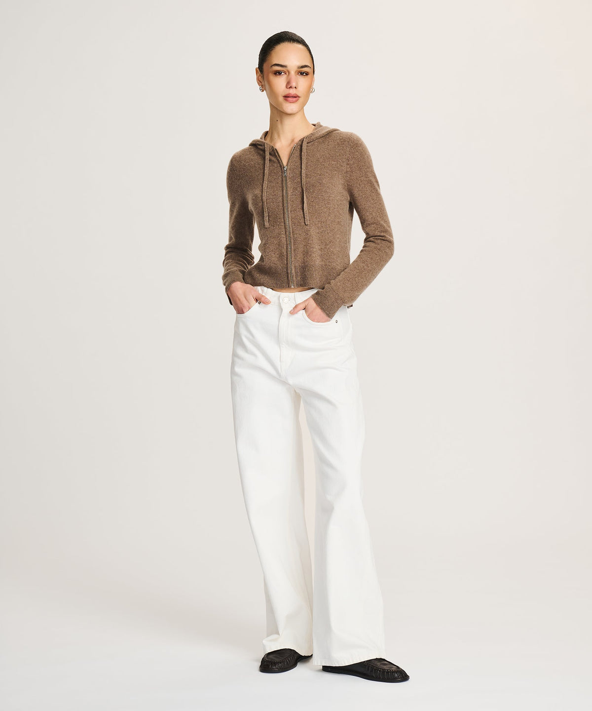 Signature Cashmere Cropped Zip Up Hoodie