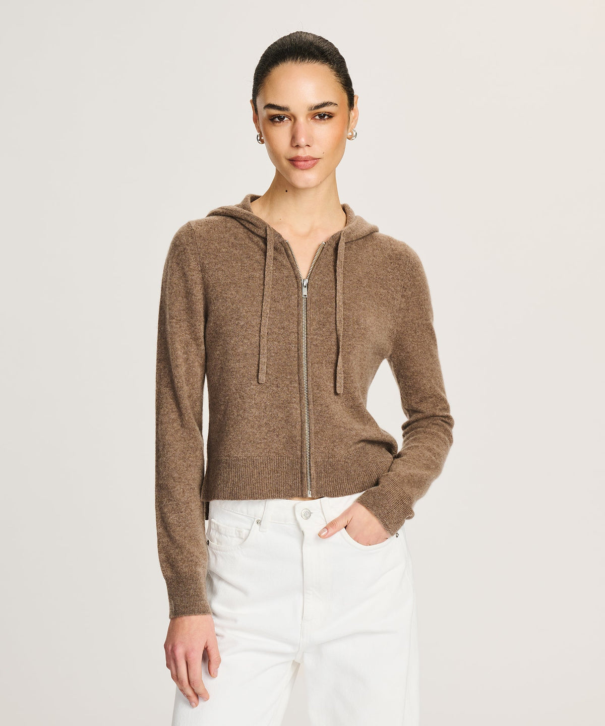 Signature Cashmere Cropped Zip Up Hoodie