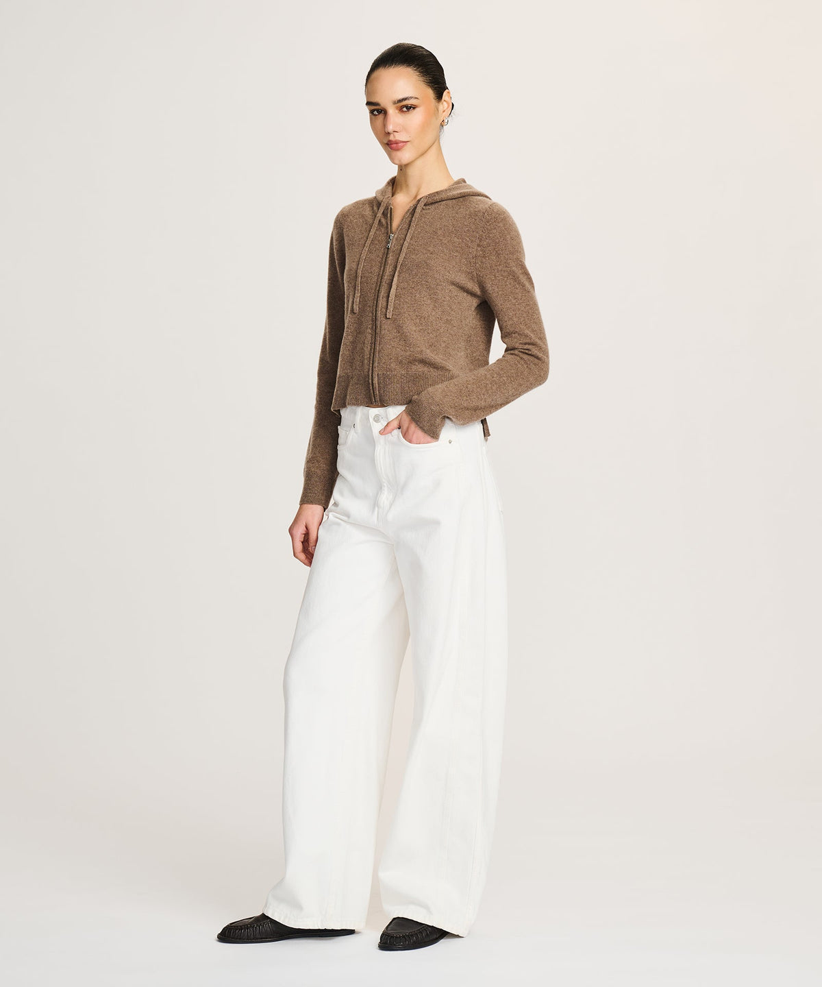 Signature Cashmere Cropped Zip Up Hoodie