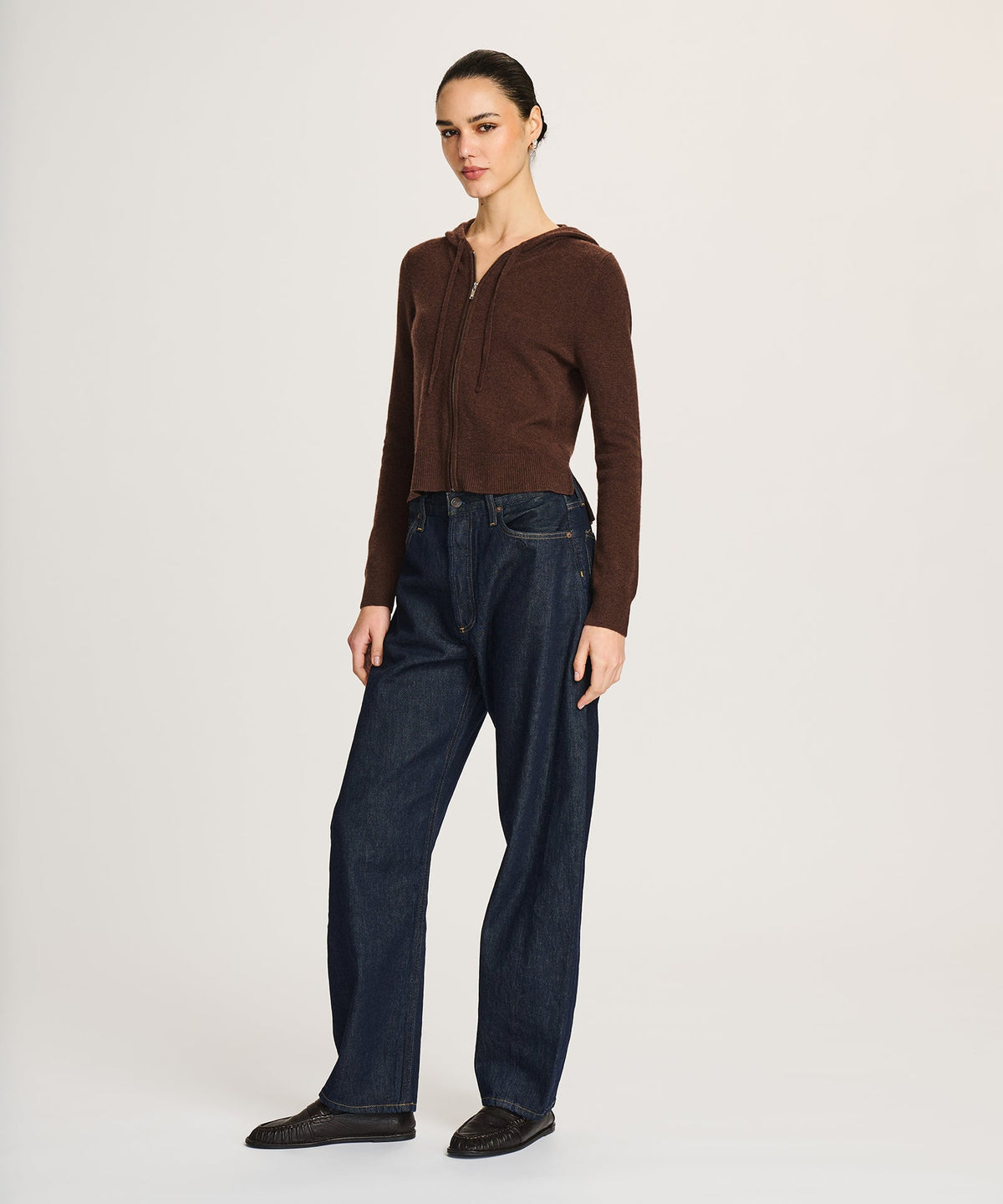 Signature Cashmere Cropped Zip Up Hoodie