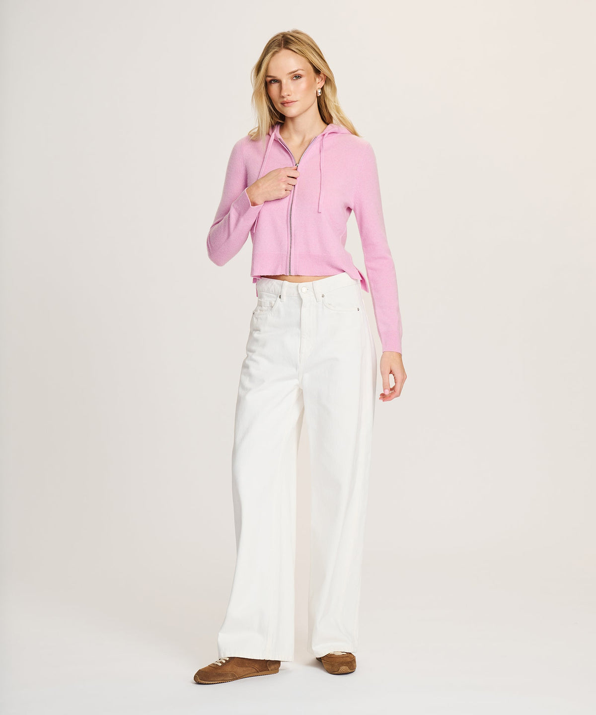 Signature Cashmere Cropped Zip Up Hoodie