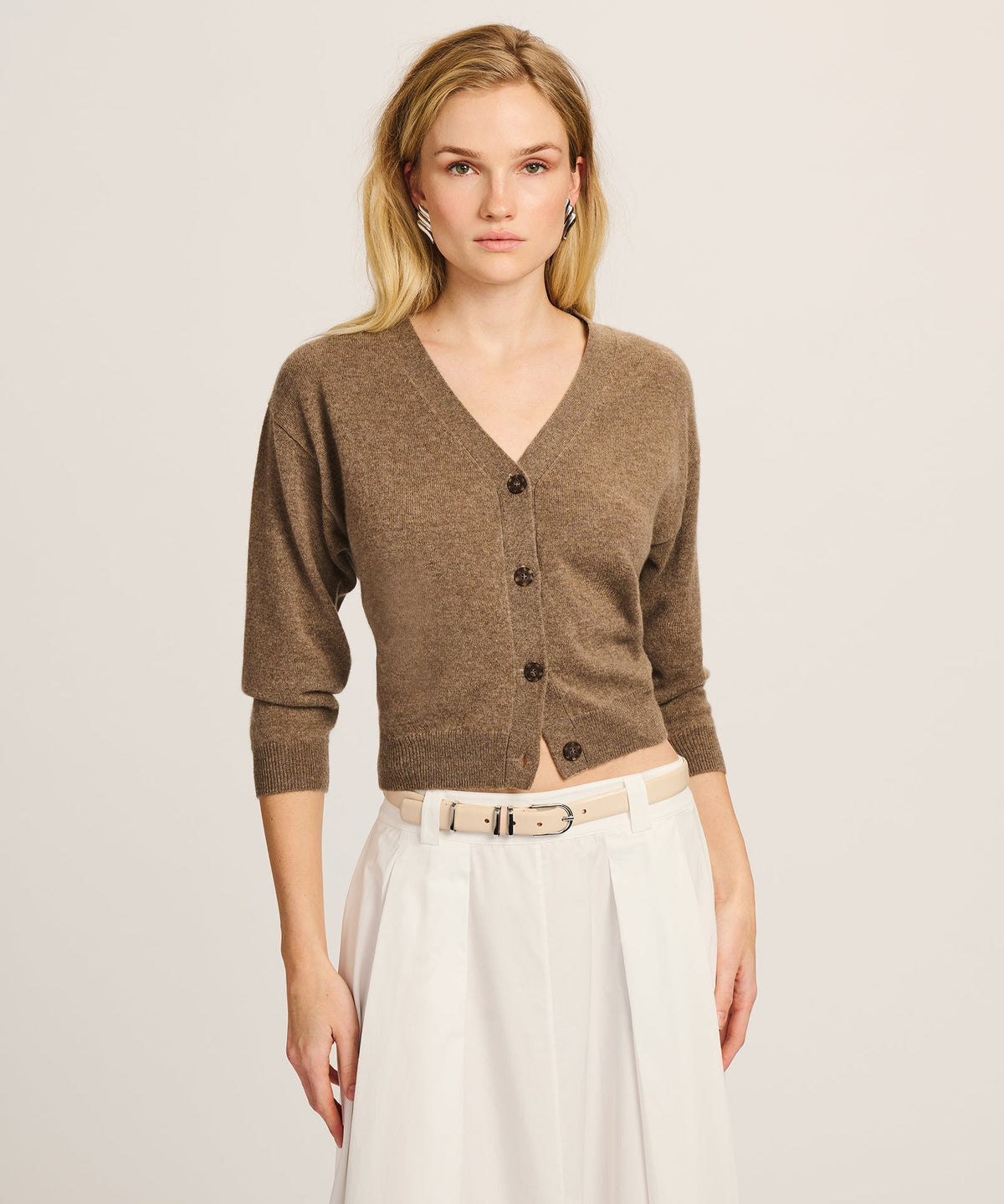 Signature Cashmere Three-Quarter Sleeve Cardigan