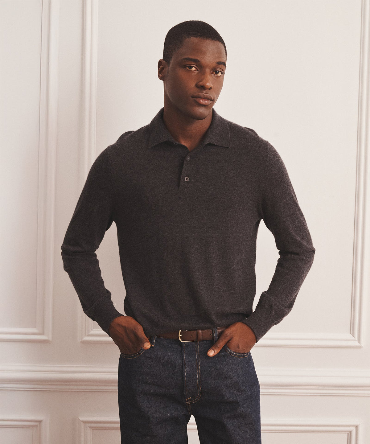 Super Fine Cashmere Long Sleeve Polo