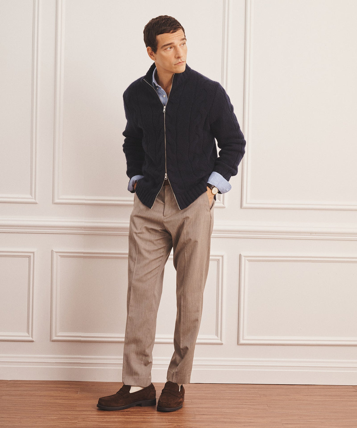 Super Luxe Cashmere Cable Full Zip Sweater
