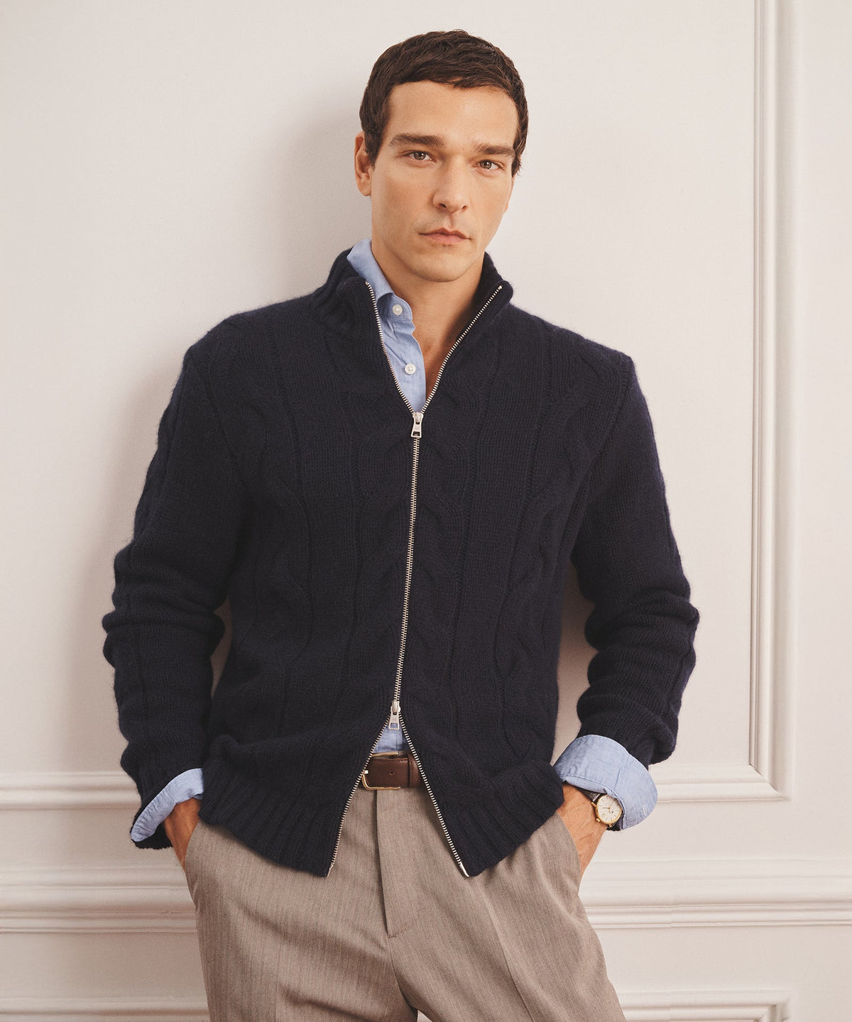 Super Luxe Cashmere Cable Full Zip Sweater