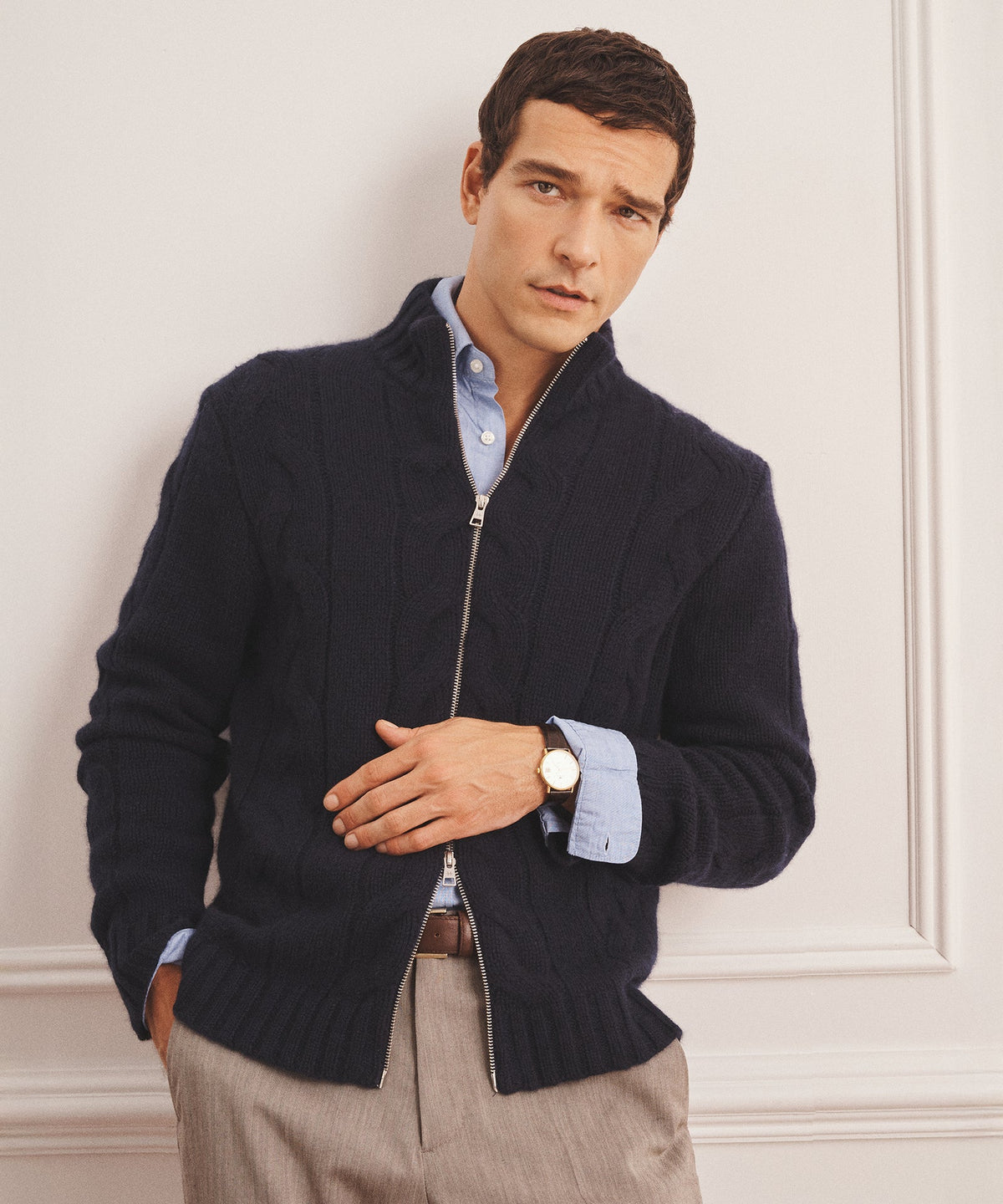 Super Luxe Cashmere Cable Full Zip Sweater