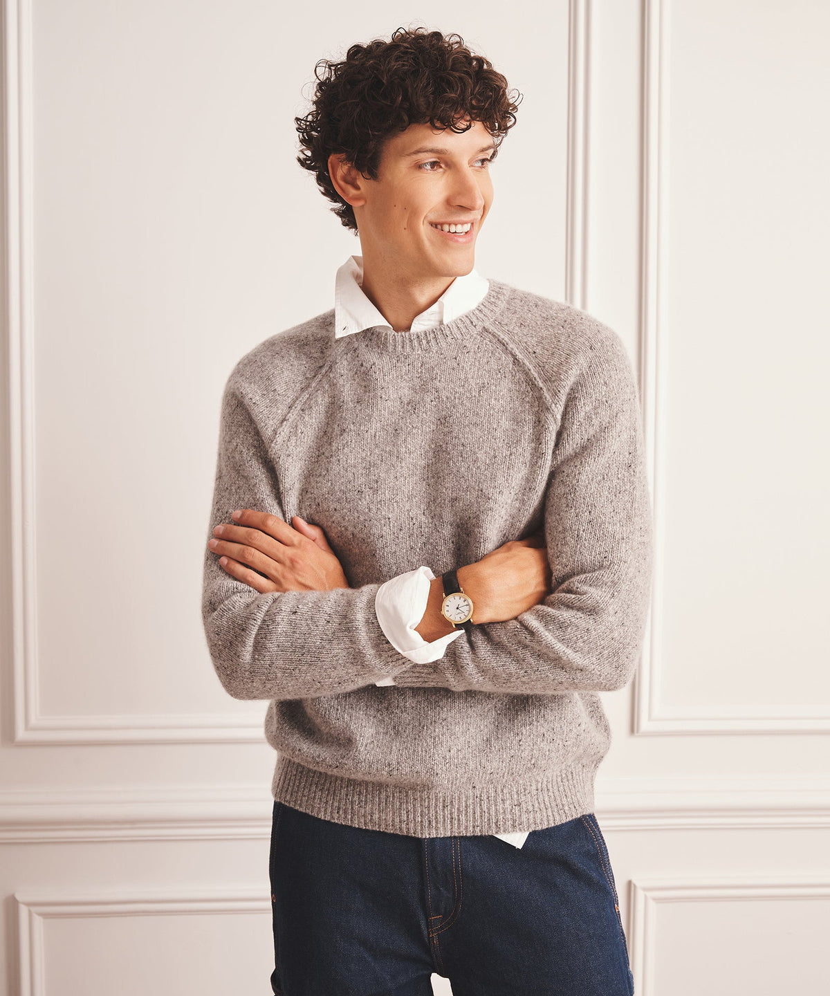 Super Luxe Cashmere Donegal Crewneck Sweater
