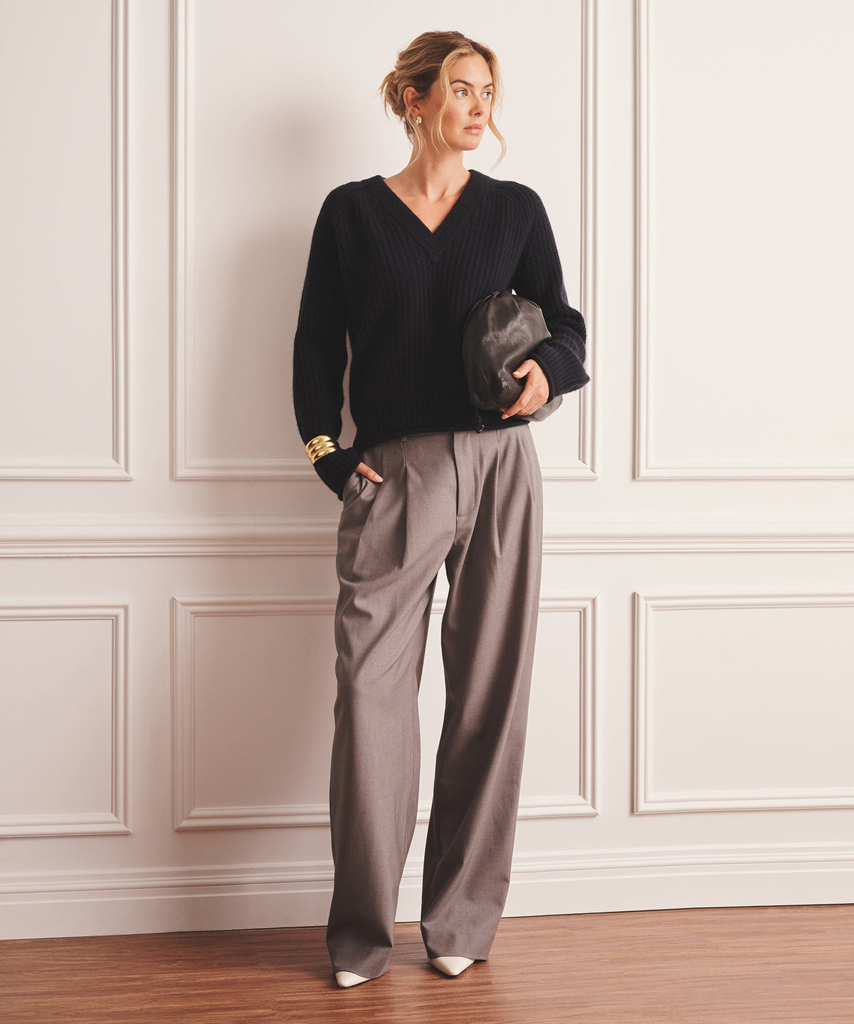 Luxe Cashmere Fisherman V-Neck Sweater