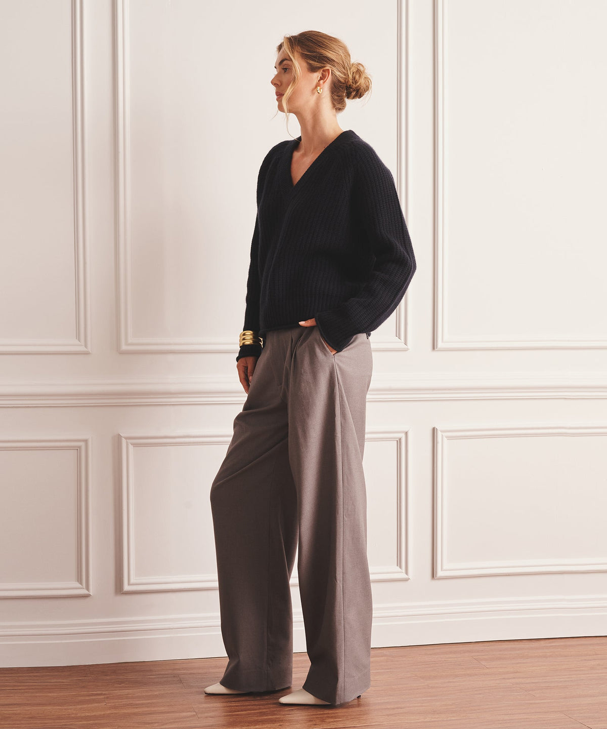 Luxe Cashmere Fisherman V-Neck Sweater