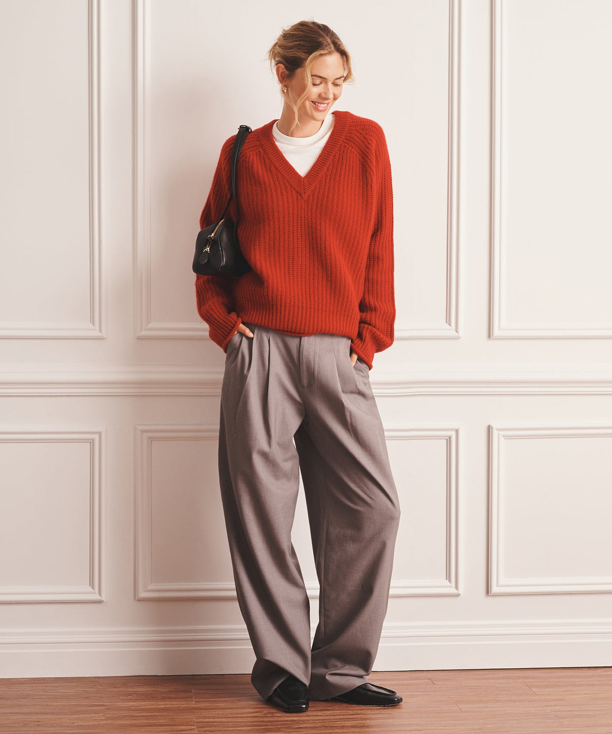 Luxe Cashmere Fisherman V-Neck Sweater