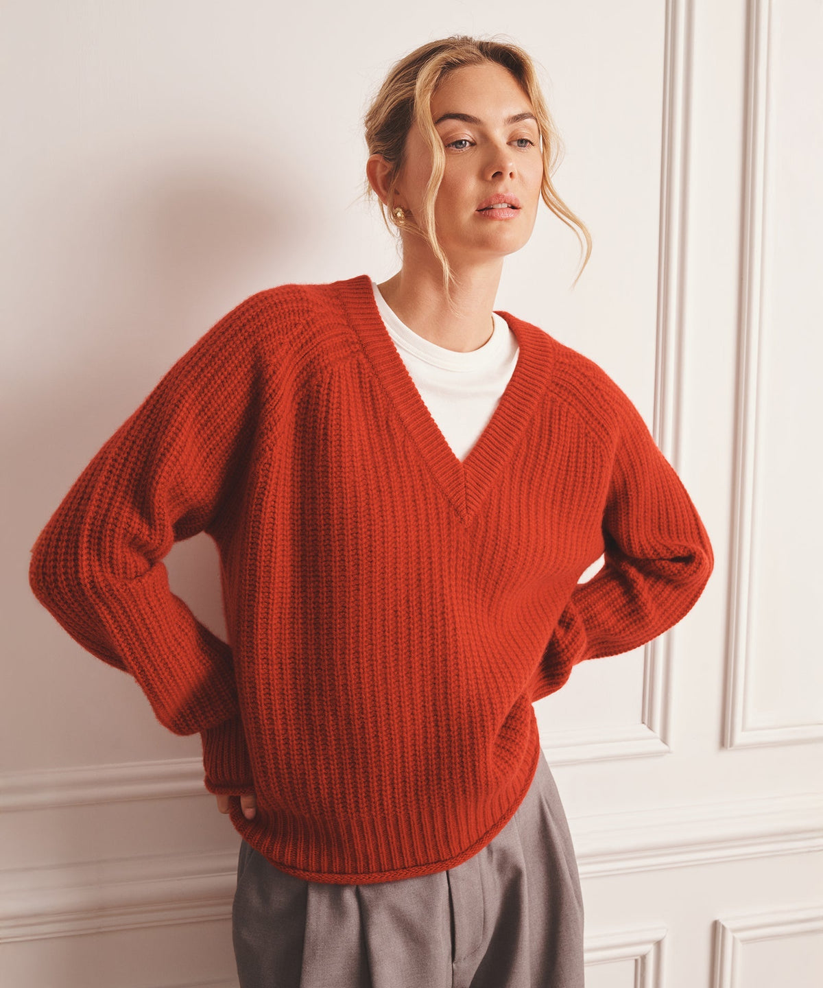 Luxe Cashmere Fisherman V-Neck Sweater