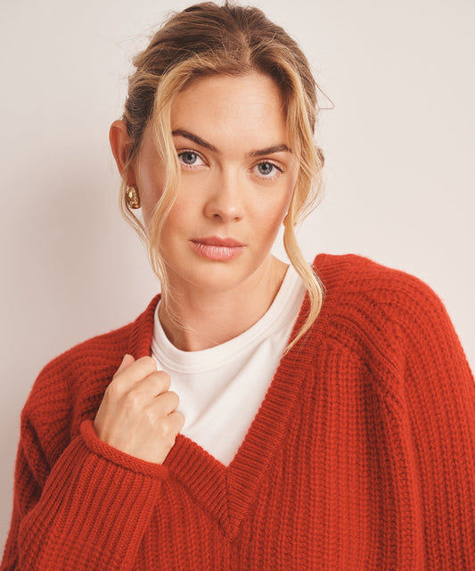 Luxe Cashmere Fisherman V-Neck Sweater