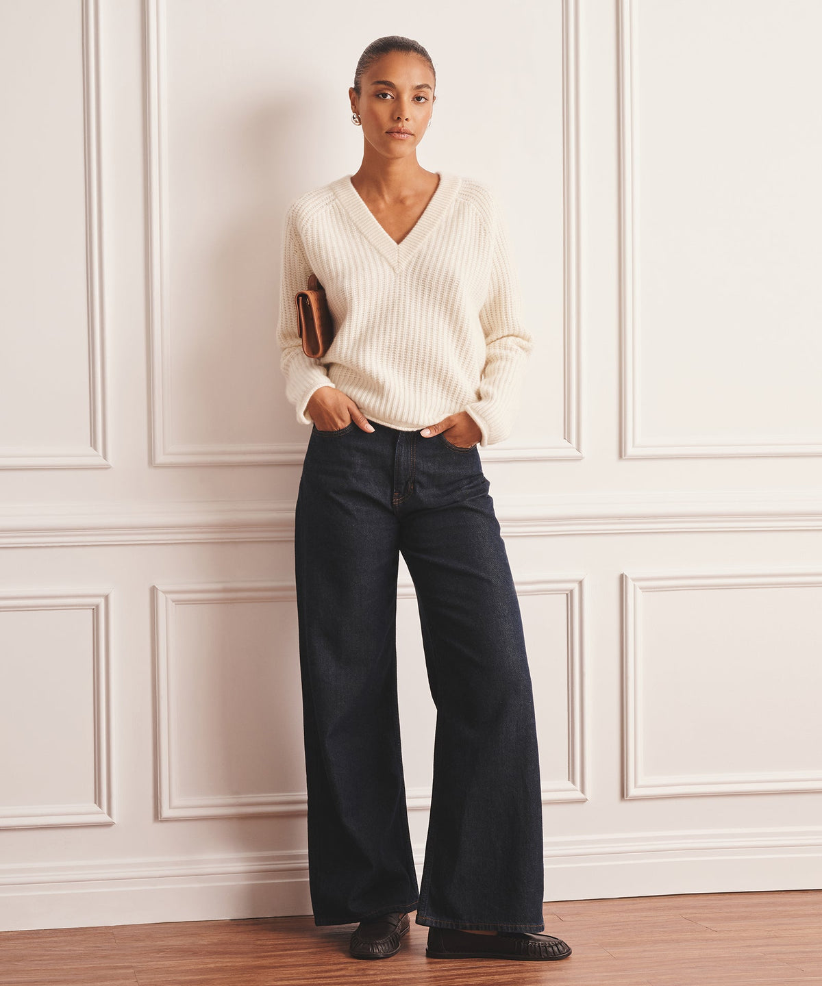Luxe Cashmere Fisherman V-Neck Sweater