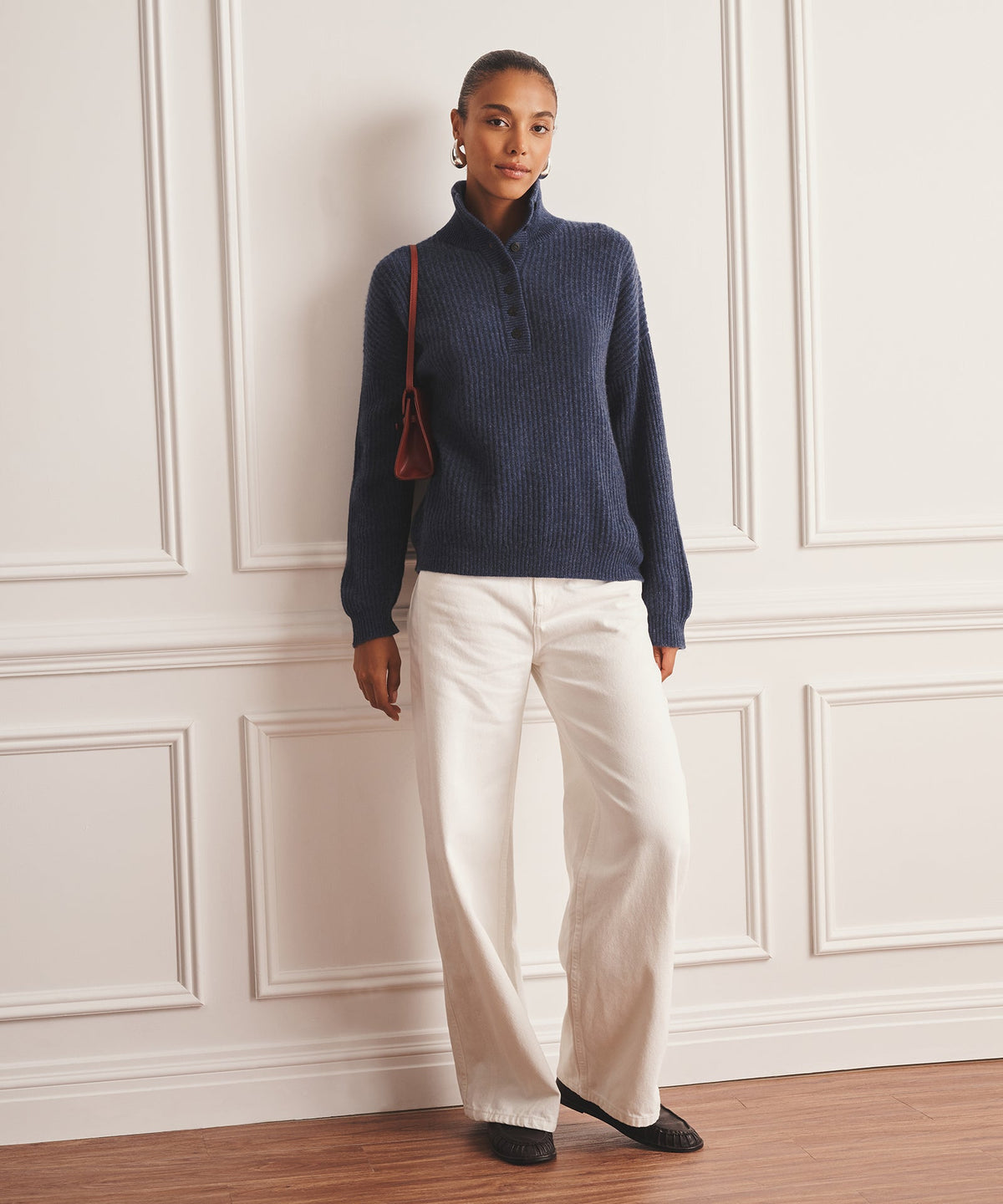 Luxe Cashmere High Neck Henley Sweater