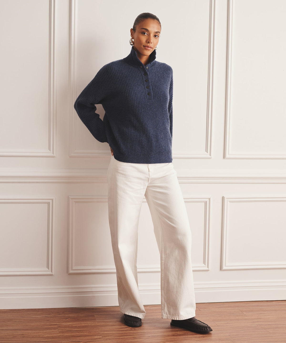 Luxe Cashmere High Neck Henley Sweater