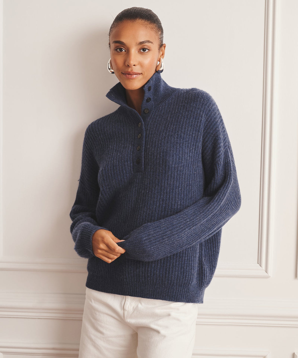 Luxe Cashmere High Neck Henley Sweater