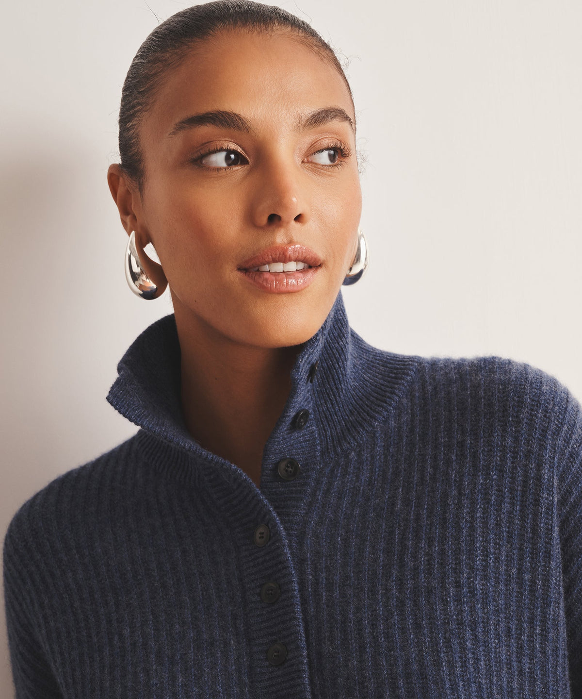 Luxe Cashmere High Neck Henley Sweater