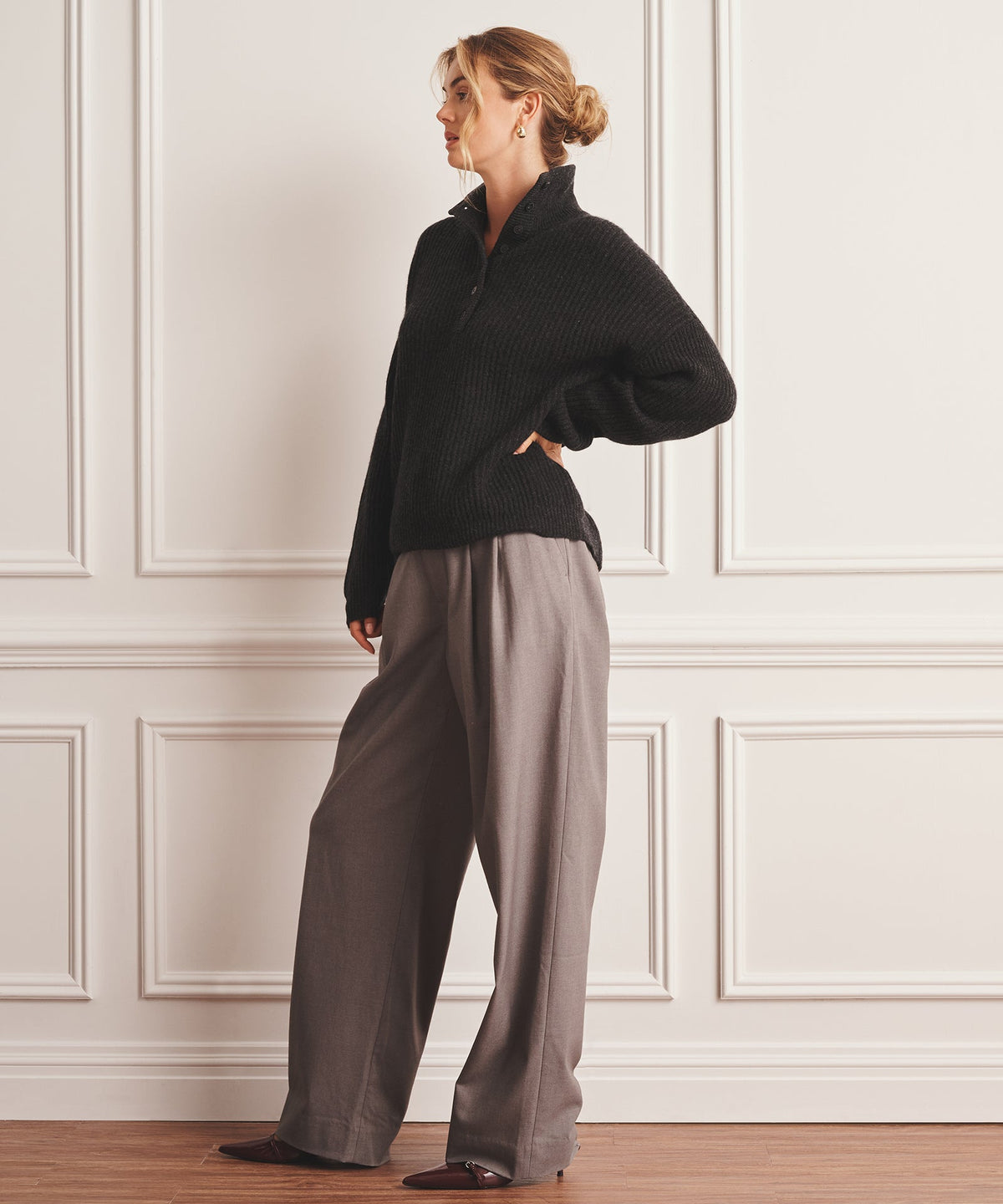 Luxe Cashmere High Neck Henley Sweater