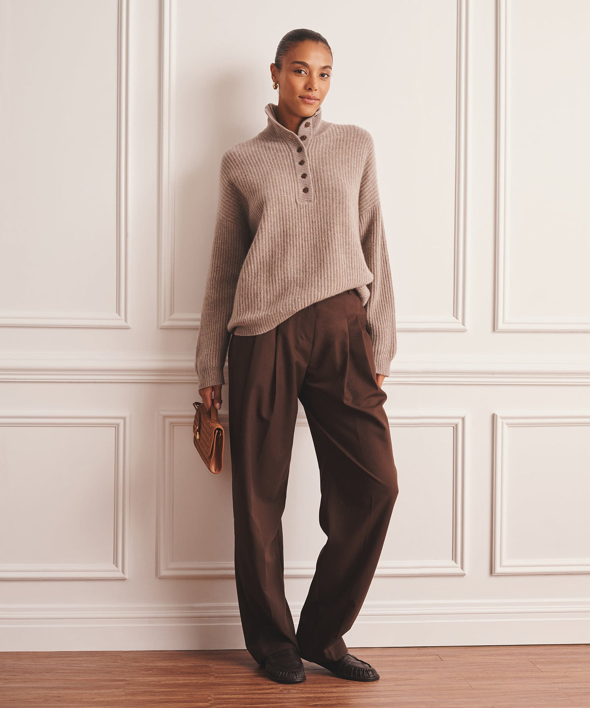 Luxe Cashmere High Neck Henley Sweater