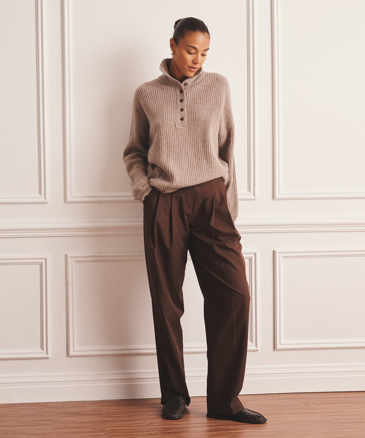 Luxe Cashmere High Neck Henley Sweater