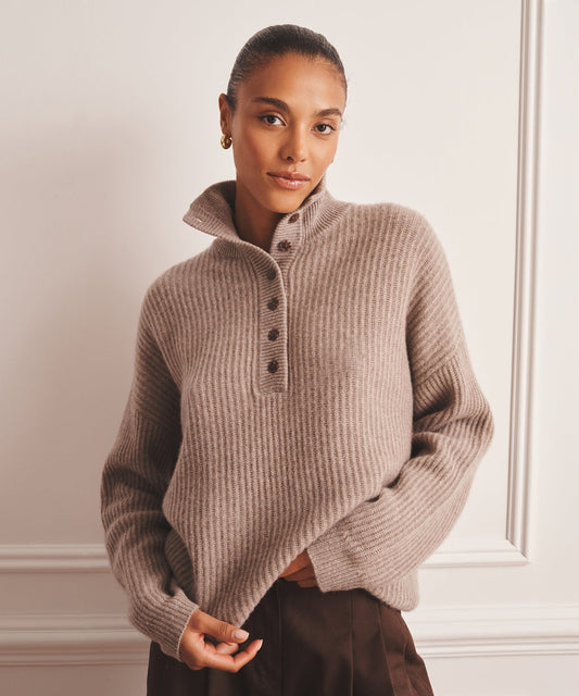 Luxe Cashmere High Neck Henley Sweater