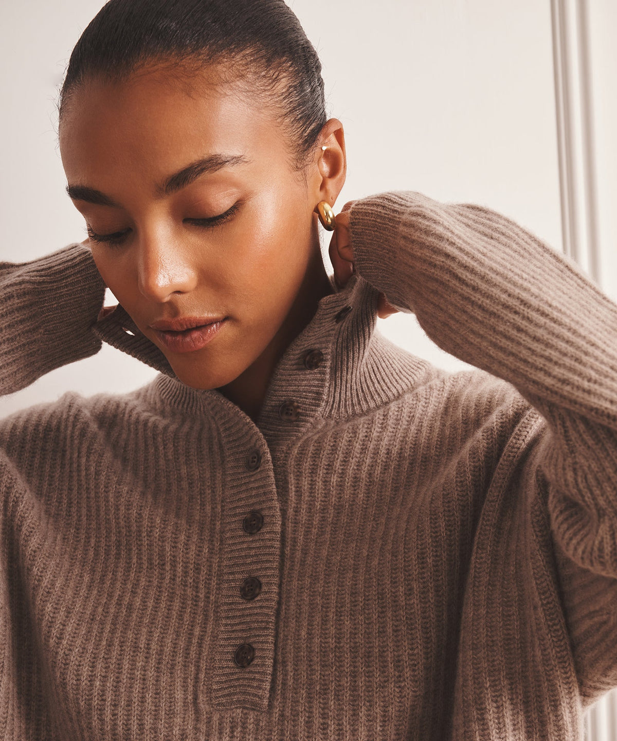 Luxe Cashmere High Neck Henley Sweater