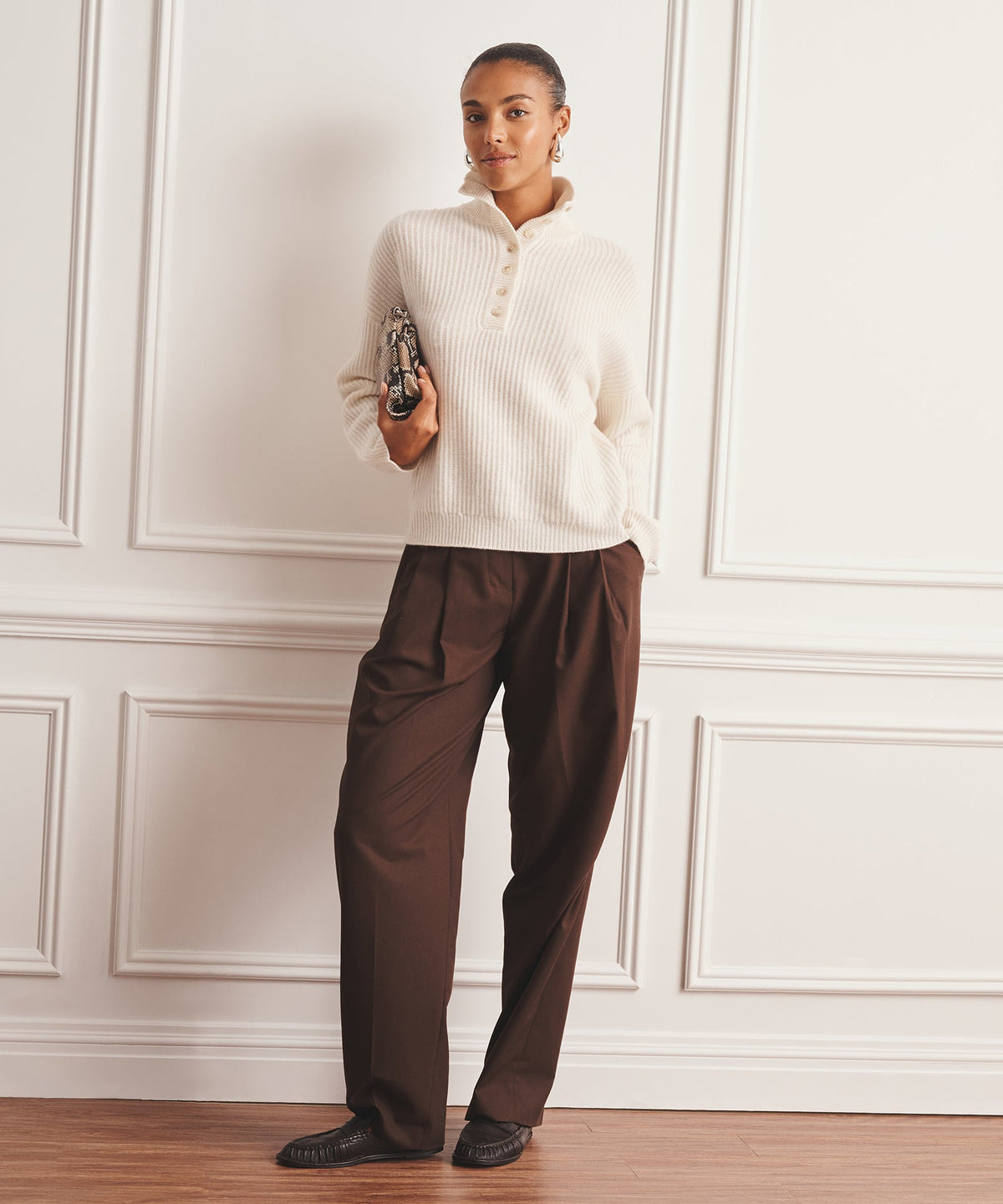 Luxe Cashmere High Neck Henley Sweater