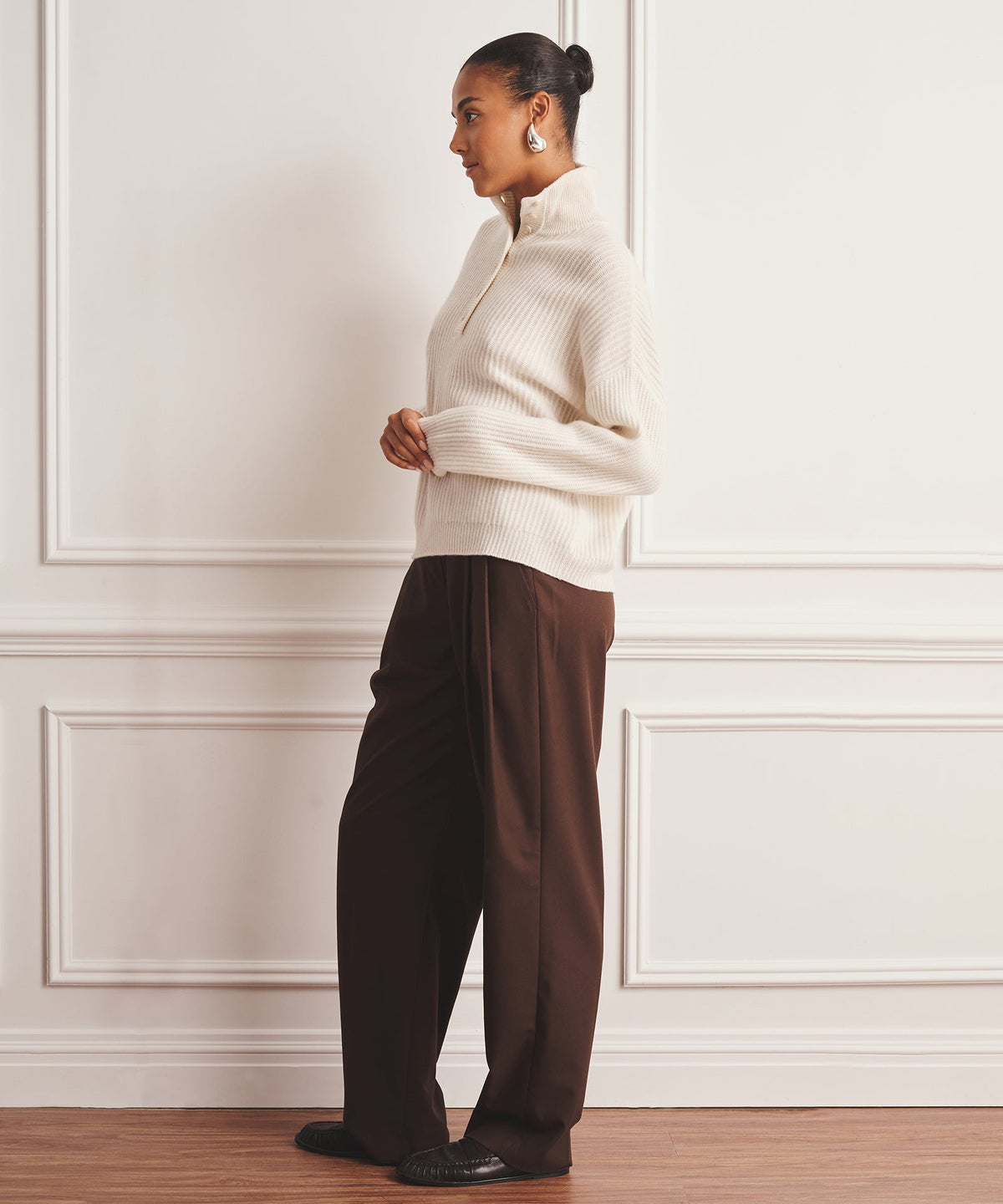Luxe Cashmere High Neck Henley Sweater