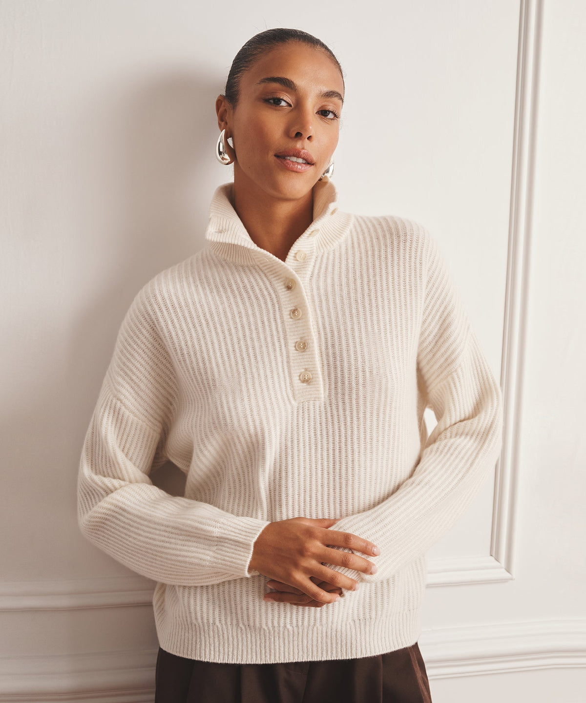 Luxe Cashmere High Neck Henley Sweater
