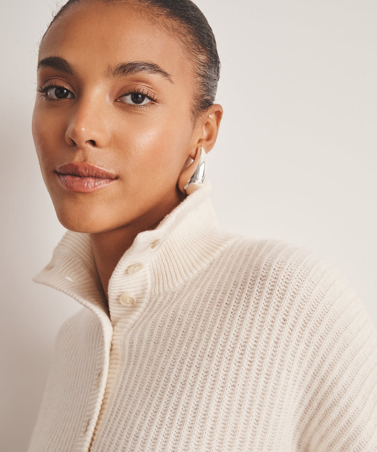 Luxe Cashmere High Neck Henley Sweater