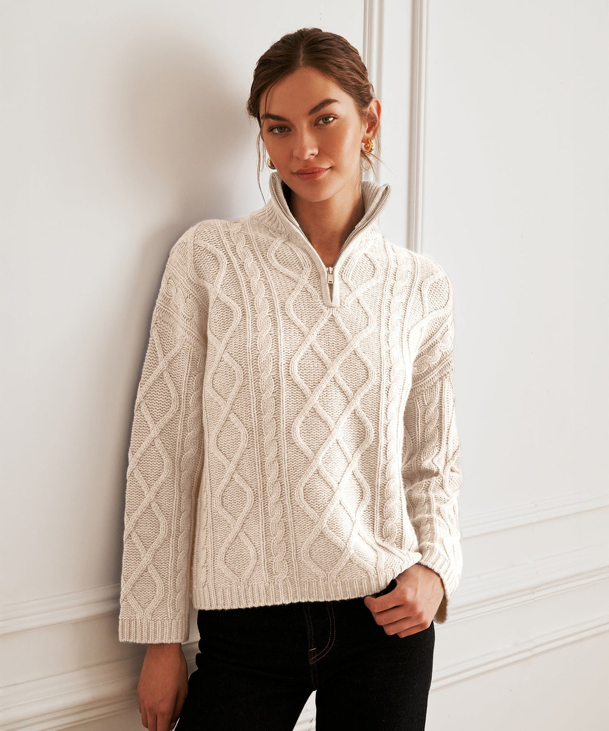 Super Luxe Cashmino Cable Quarter Zip