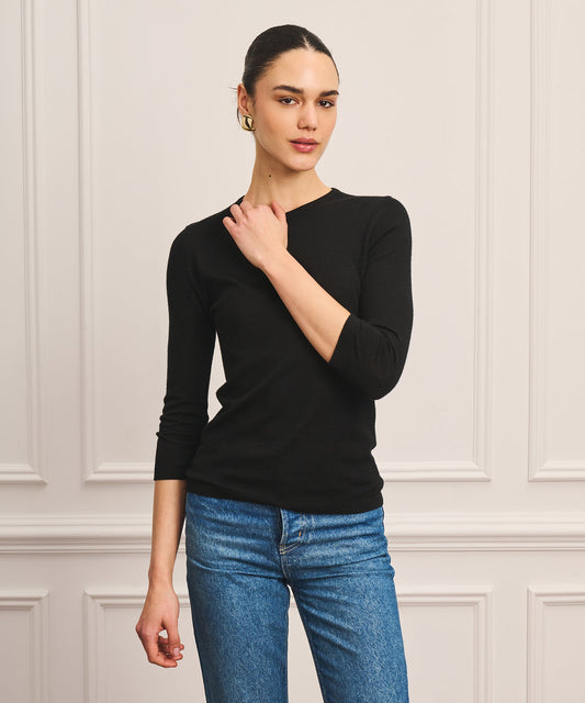 Super Fine Cashmere Three-Quarter Sleeve Crewneck Sweater