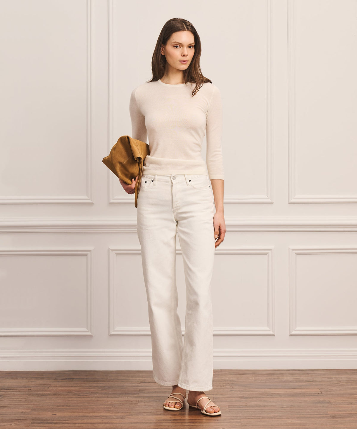 Super Fine Cashmere Three-Quarter Sleeve Crewneck Sweater