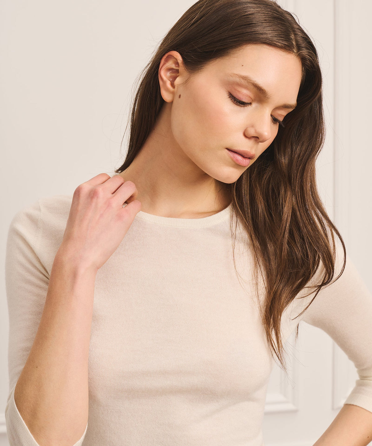 Super Fine Cashmere Three-Quarter Sleeve Crewneck Sweater
